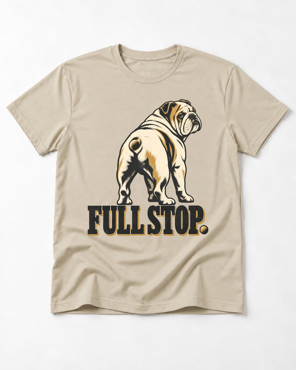 English Bulldog Full Stop T-Shirt in Sand, flat lay product photo