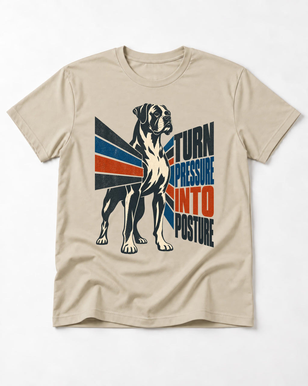Boxer Turn Pressure Into Posture T-Shirt in Sand, flat lay product photo