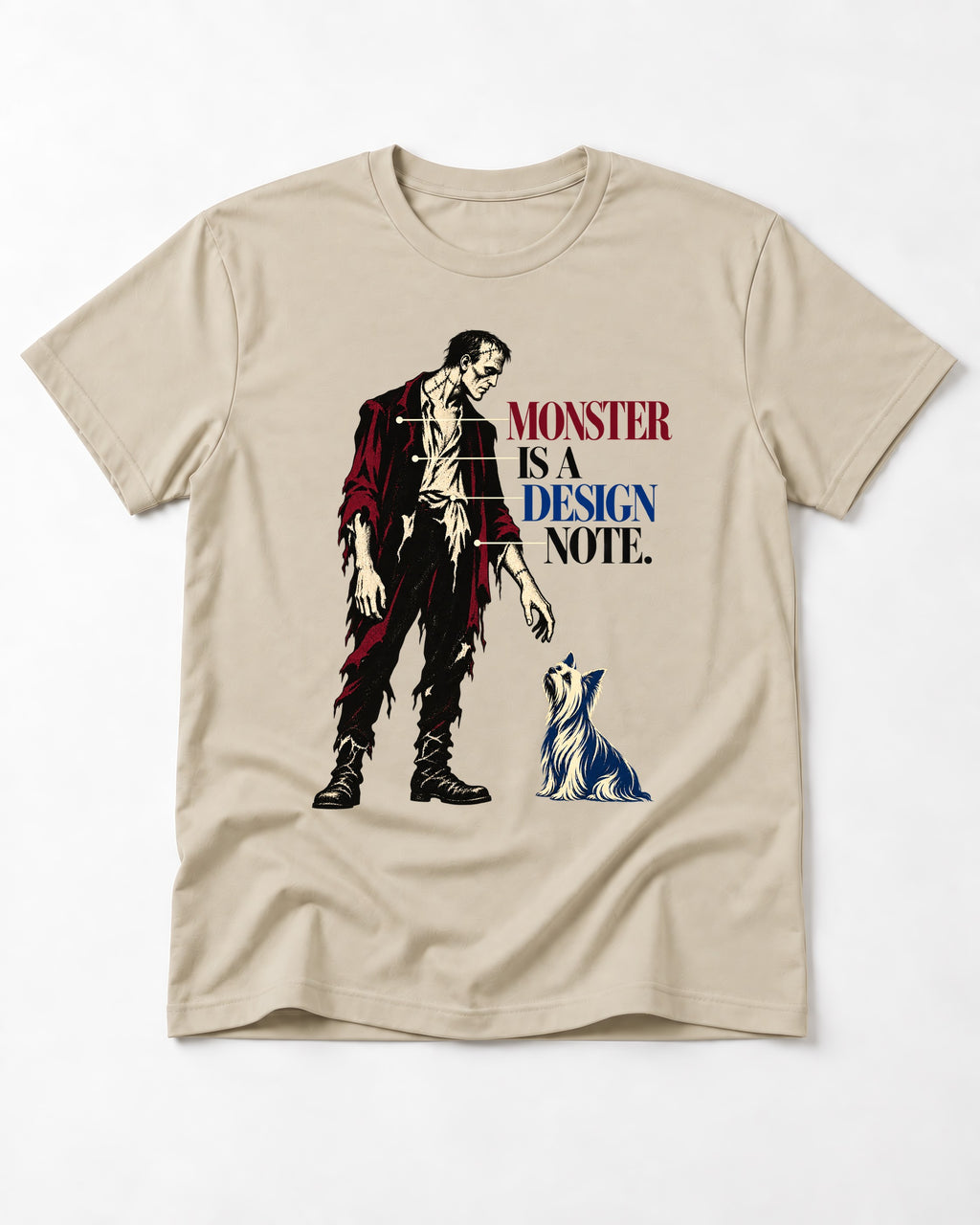 Yorkshire Terrier Monster T-Shirt in Sand, flat lay product photo