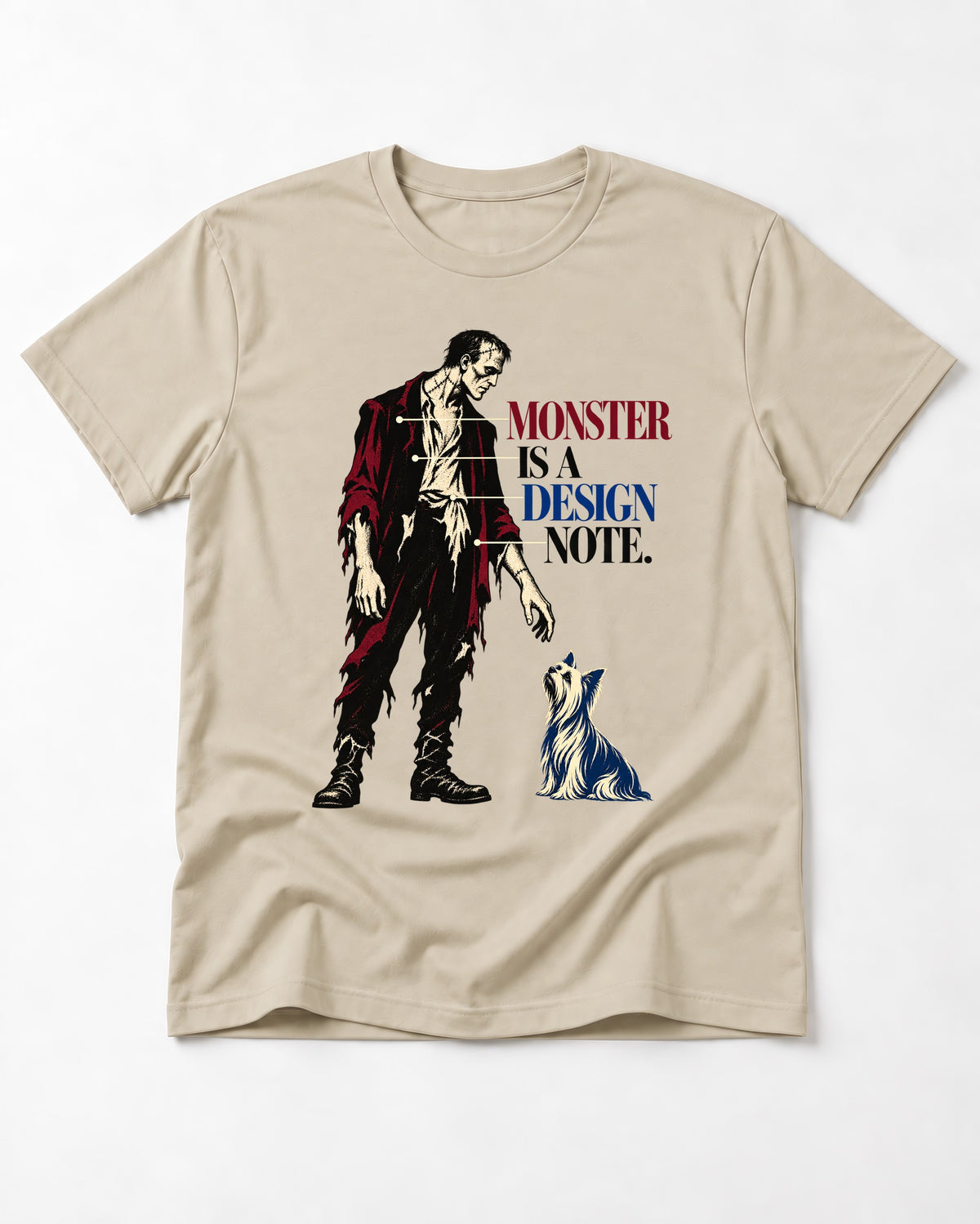 Yorkshire Terrier Monster T-Shirt in Sand, flat lay product photo