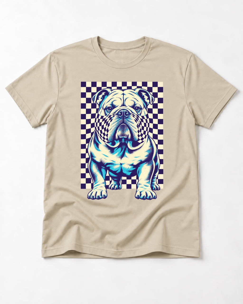 English Bulldog Double Take T-Shirt in Sand, flat lay product photo