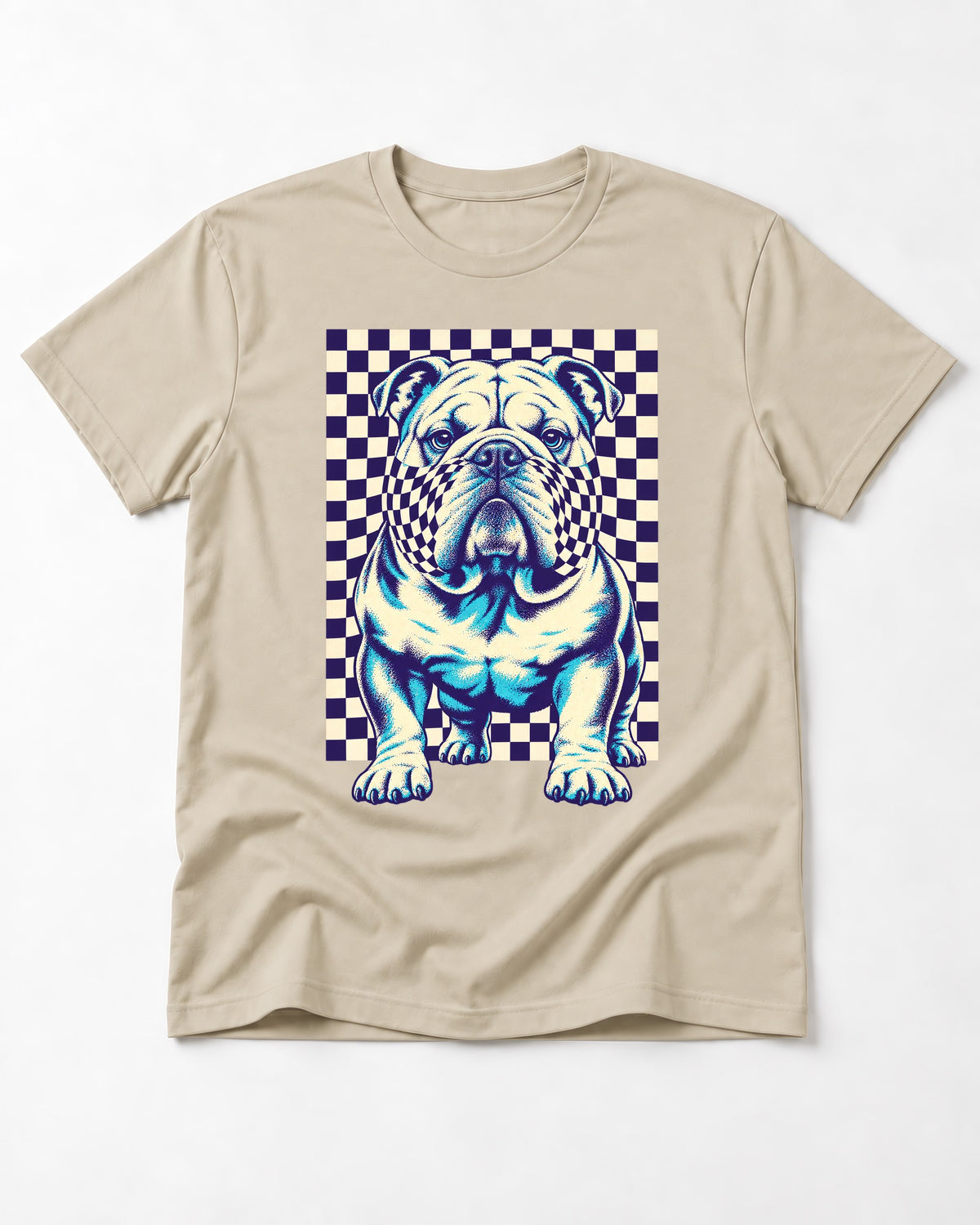 English Bulldog Double Take T-Shirt in Sand, flat lay product photo