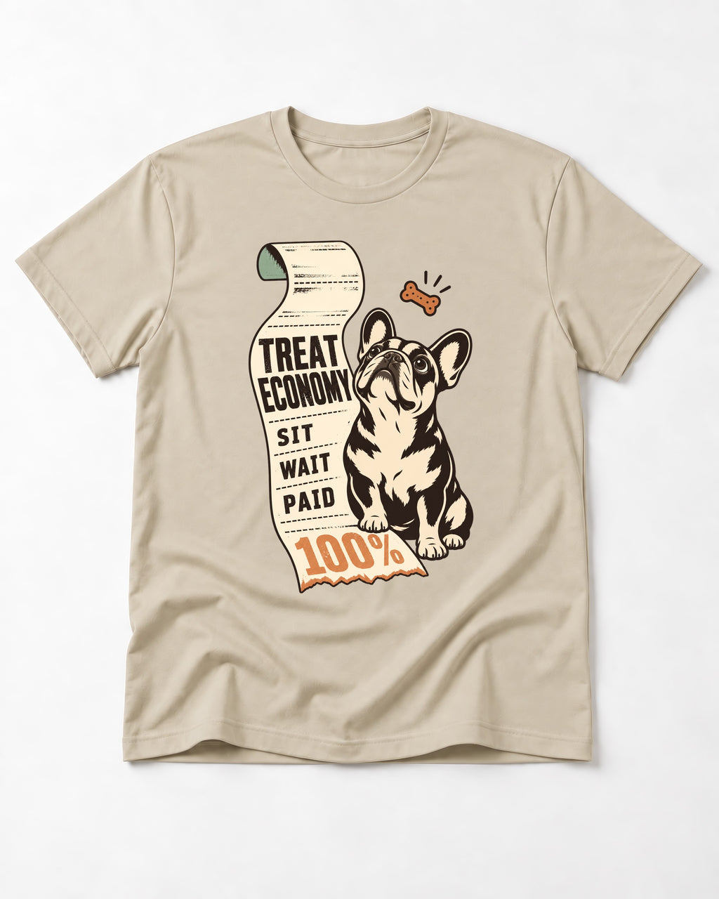 Sit Wait Paid Frenchie T-Shirt in Sand, flat lay product photo