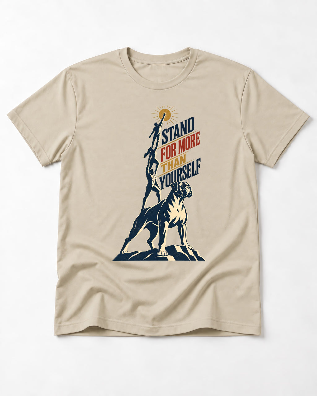 Boxer Stand for More T-Shirt in Sand, flat lay product photo