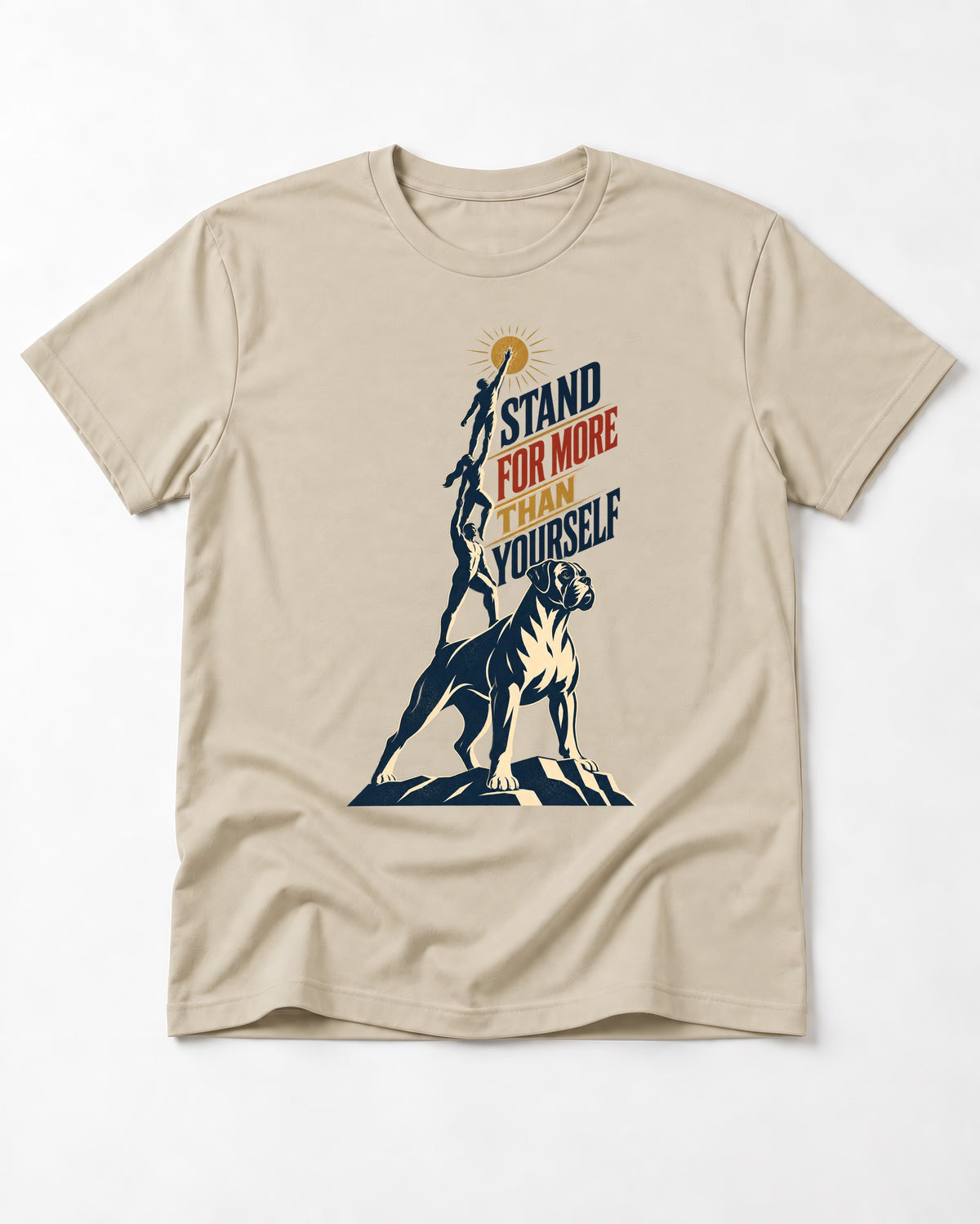 Boxer Stand for More T-Shirt in Sand, flat lay product photo