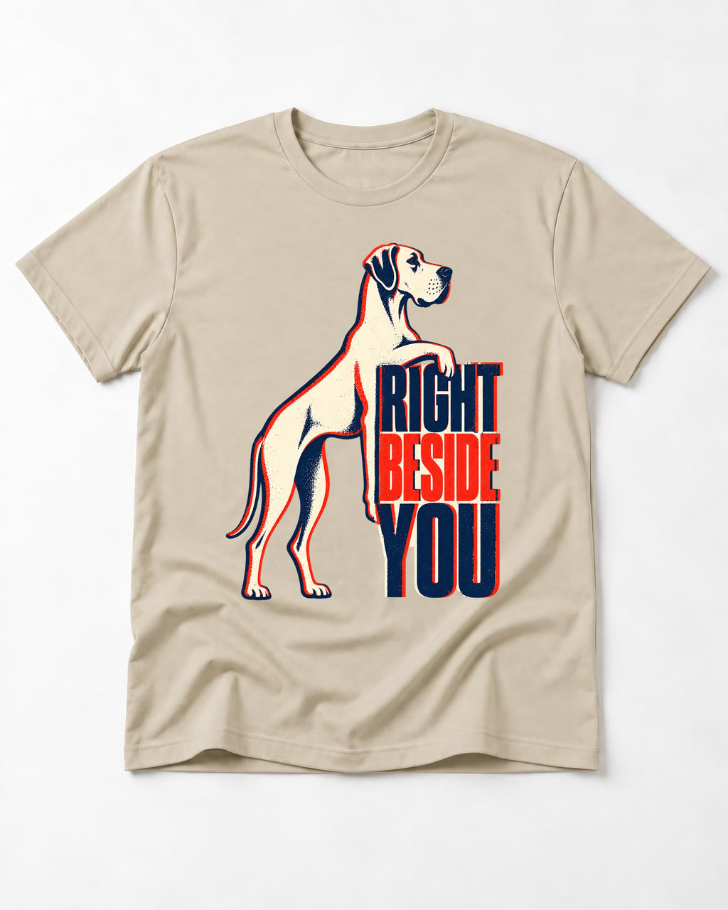 Great Dane Right Beside You T-Shirt in Sand, flat lay product photo