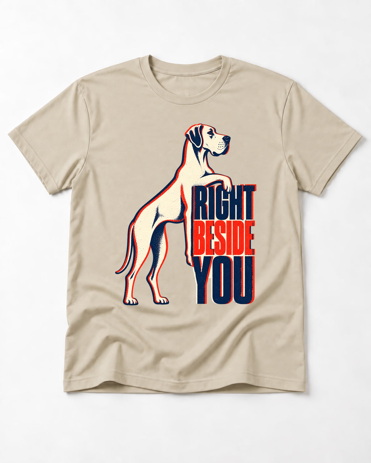 Great Dane Right Beside You T-Shirt in Sand, flat lay product photo