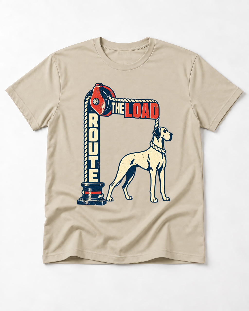 Great Dane Route the Load T-Shirt in Sand, flat lay product photo