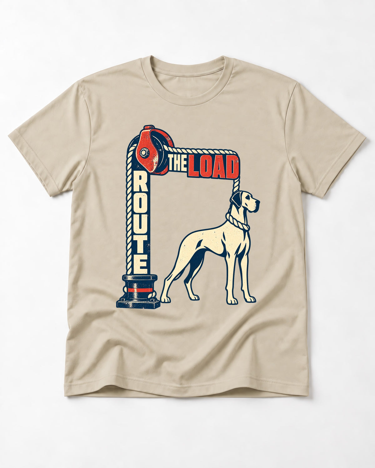 Great Dane Route the Load T-Shirt in Sand, flat lay product photo