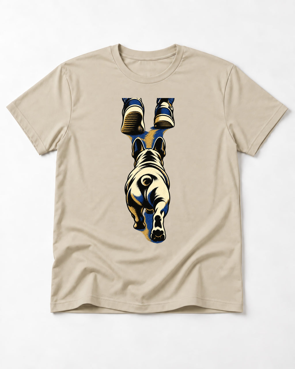Frenchie Wherever I Go T-Shirt in Sand, flat lay product photo