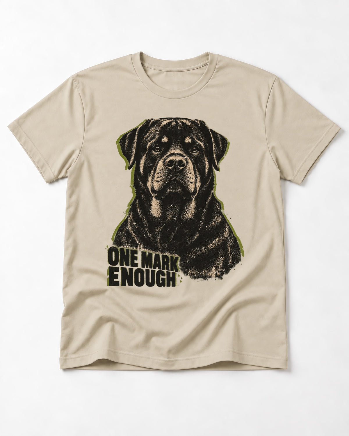 Rottweiler One Mark Enough T-Shirt in Sand, flat lay product photo