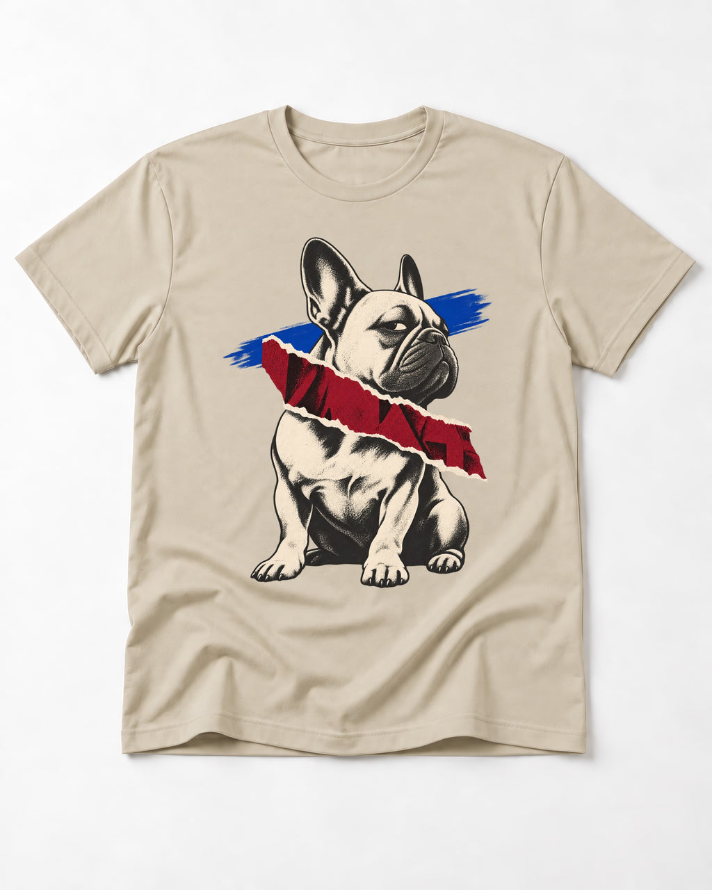 Frenchie Punk T-Shirt in Sand, flat lay product photo