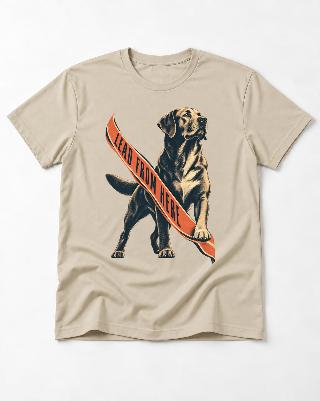 Lead From Here Labrador Retriever T-Shirt in Sand, flat lay product photo