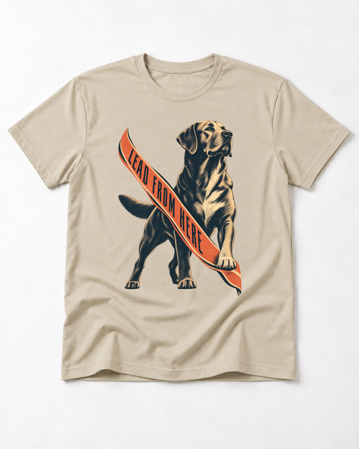 Lead From Here Labrador Retriever T-Shirt in Sand, flat lay product photo
