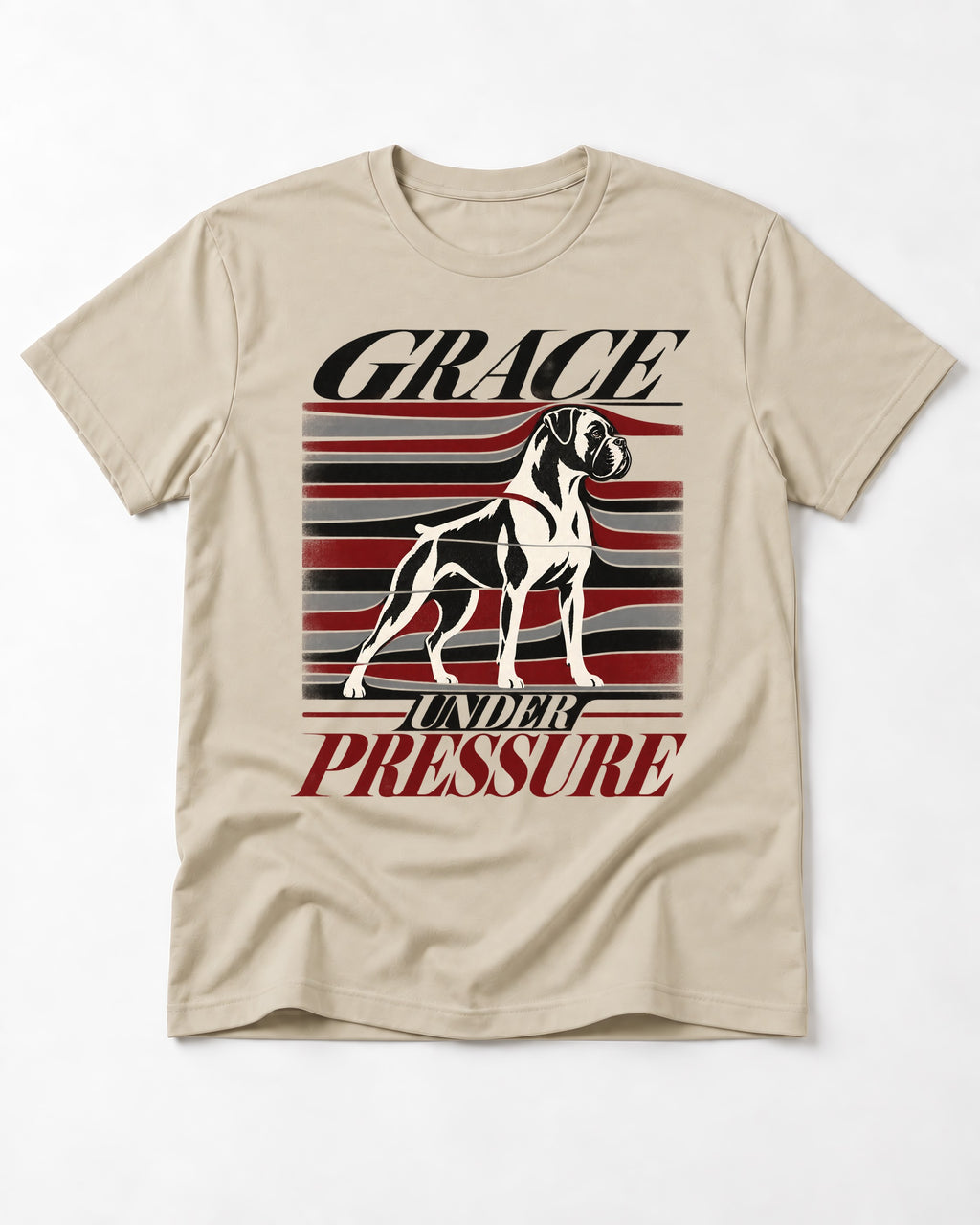Boxer Grace Under Pressure T-Shirt in Sand, flat lay product photo