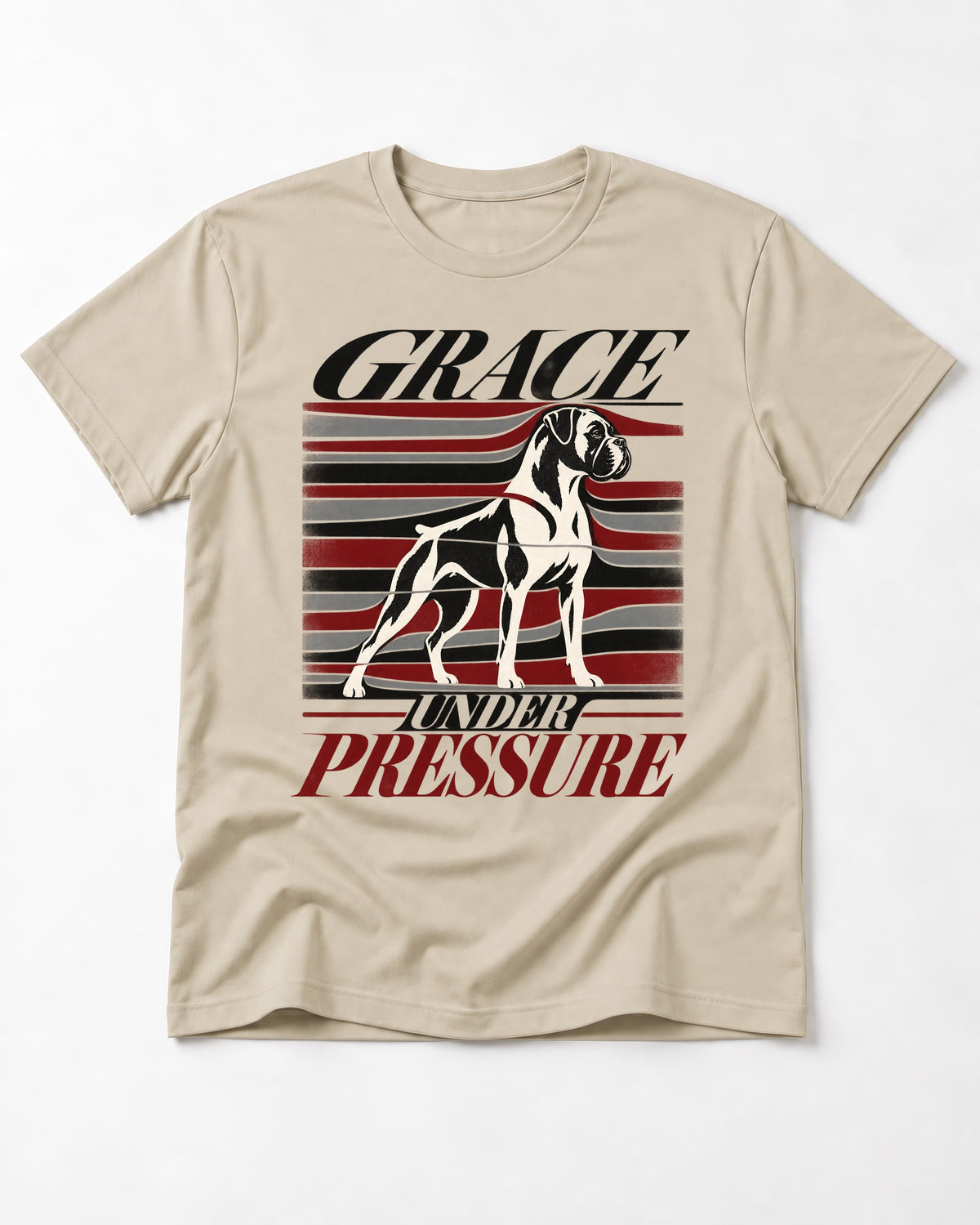 Boxer Grace Under Pressure T-Shirt in Sand, flat lay product photo