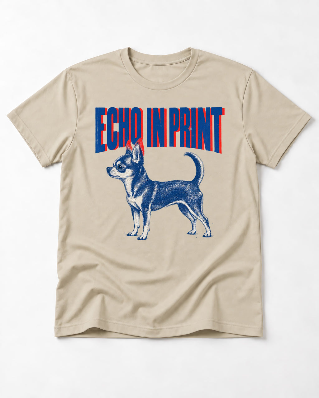 Chihuahua Echo T-Shirt in Sand, flat lay product photo