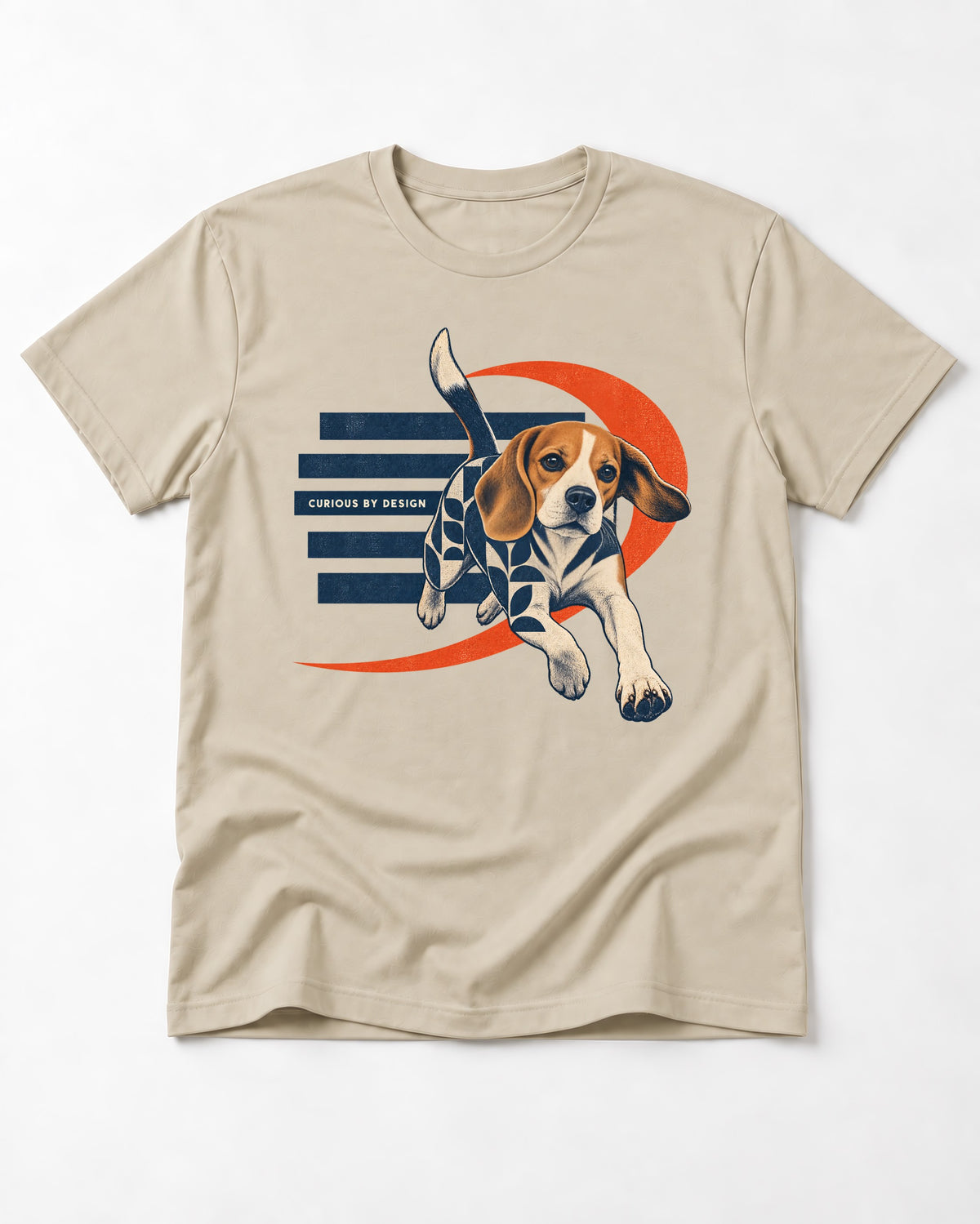 Beagle Born Curious T-Shirt in Sand, flat lay product photo
