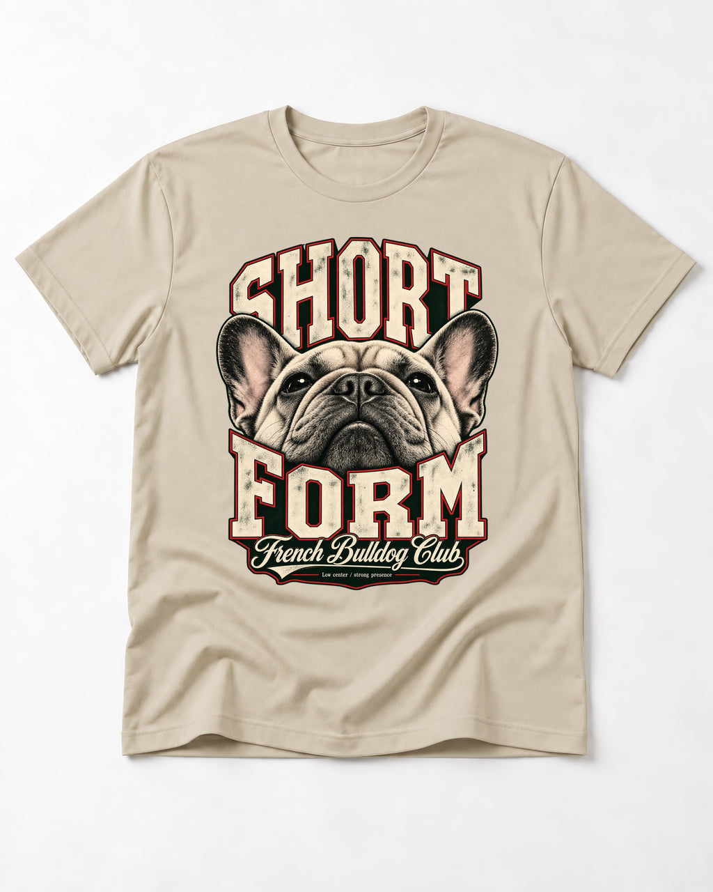 Short Form Frenchie T-Shirt in Sand, flat lay product photo