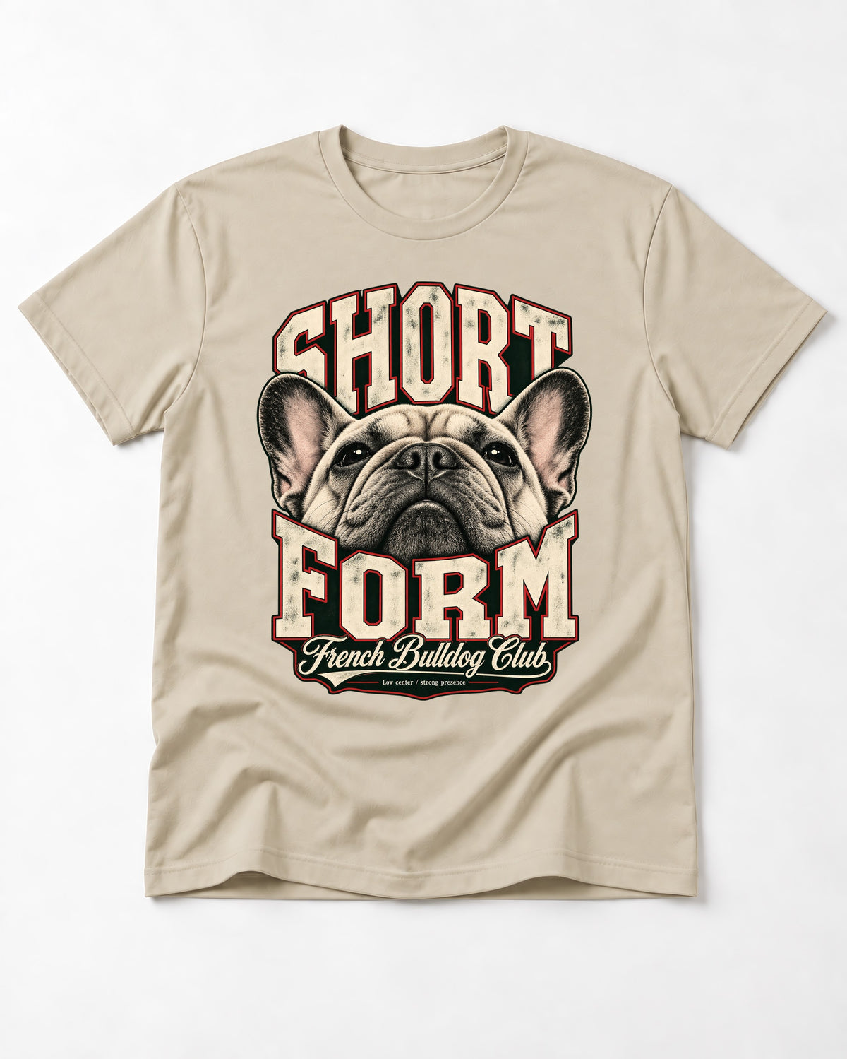 Short Form Frenchie T-Shirt in Sand, flat lay product photo