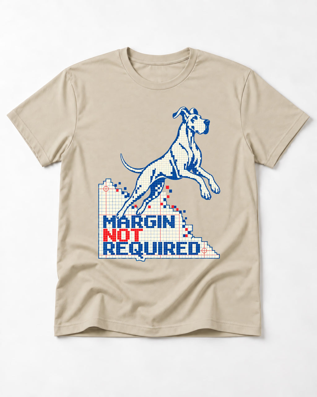 Great Dane Margin Not Required T-Shirt in Sand, flat lay product photo
