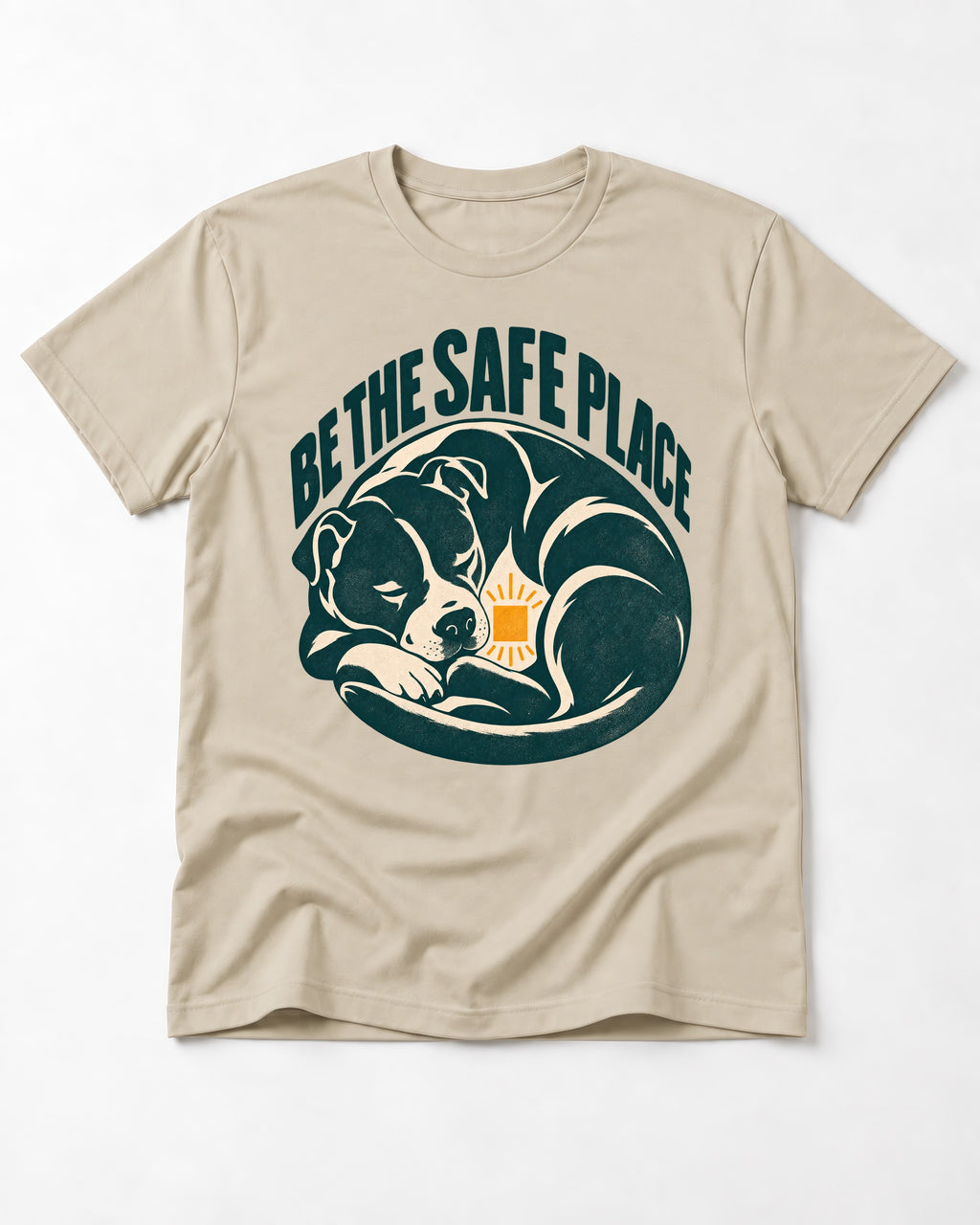Pitbull Safe Place T-Shirt in Sand, flat lay product photo