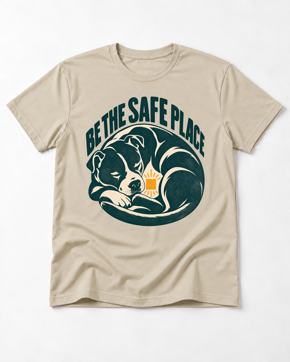 Pitbull Safe Place T-Shirt in Sand, flat lay product photo