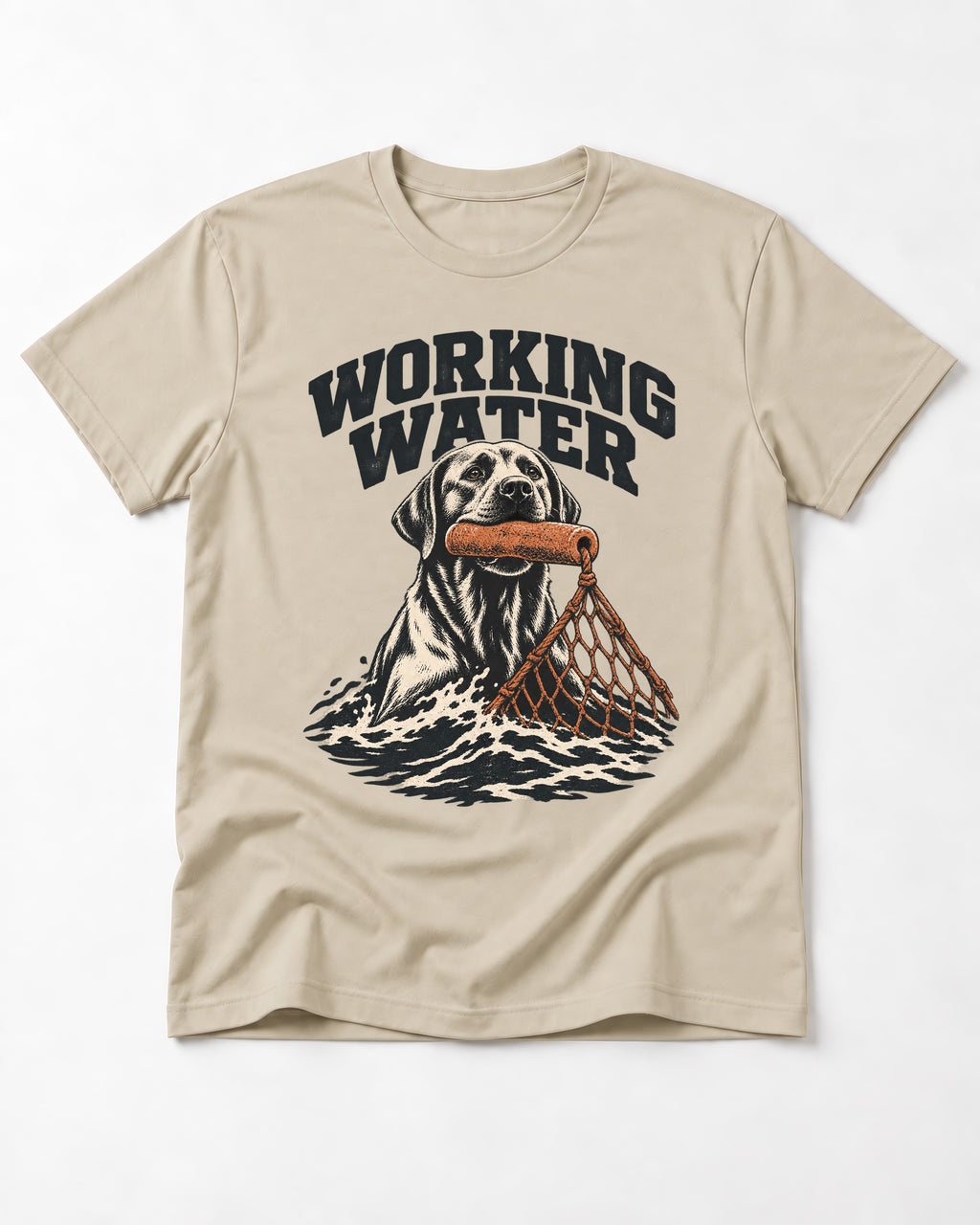 Working Water Labrador Retriever T-Shirt in Sand, flat lay product photo