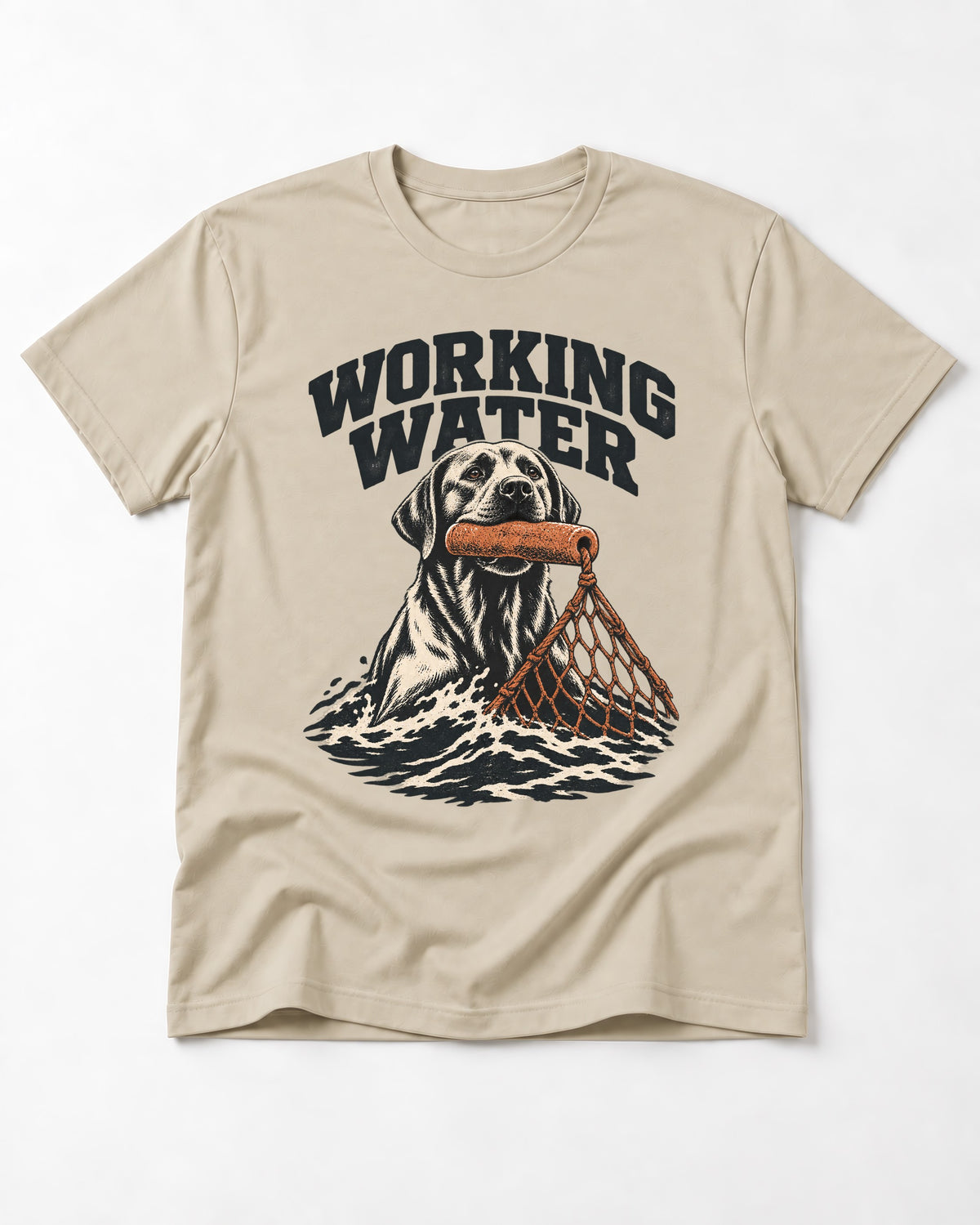 Working Water Labrador Retriever T-Shirt in Sand, flat lay product photo