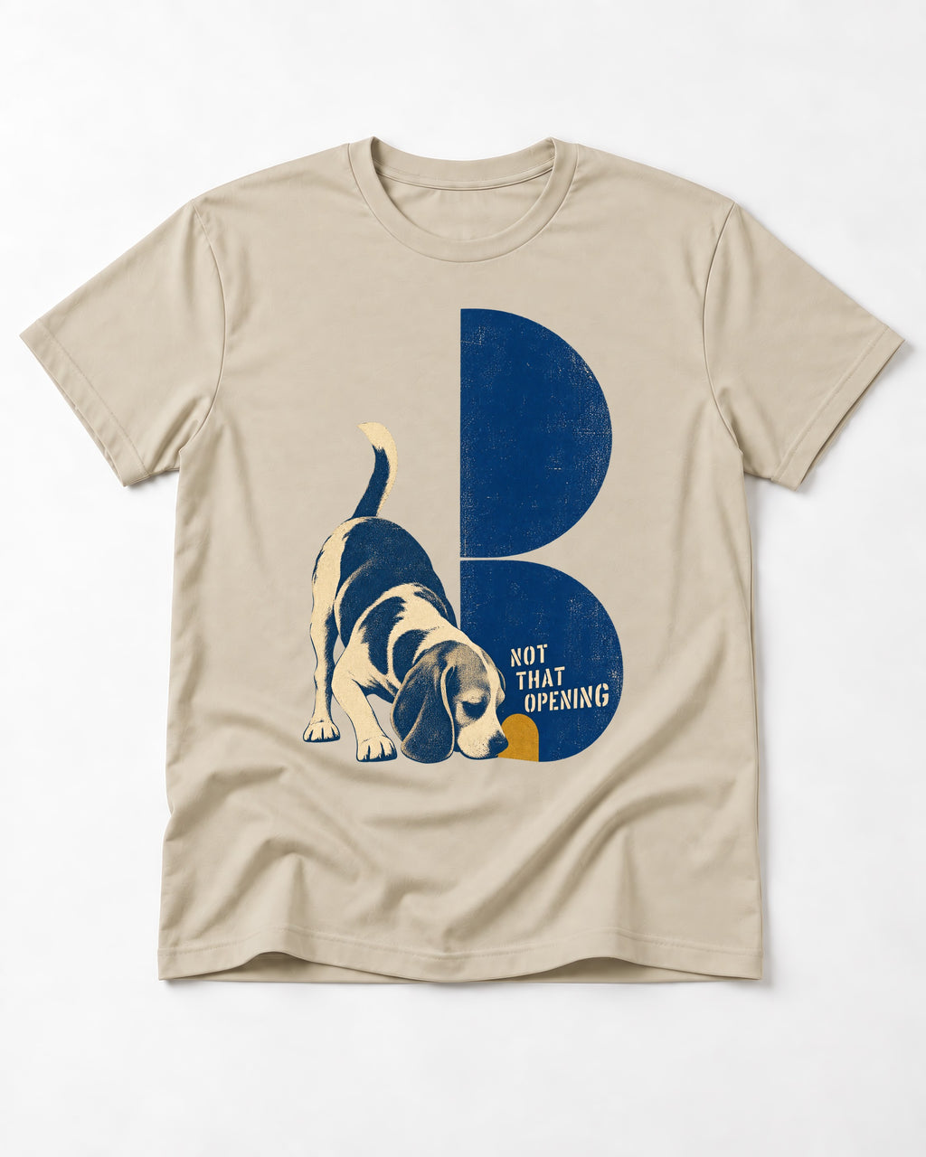 Not That Opening Beagle T-Shirt in Sand, flat lay product photo