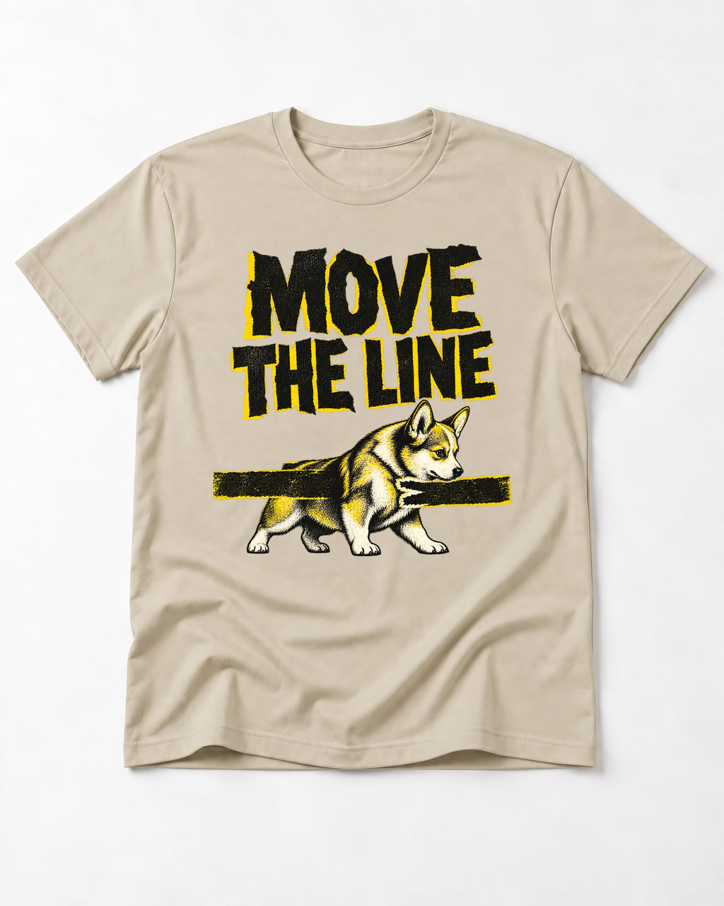 Corgi Move the Line T-Shirt in Sand, flat lay product photo