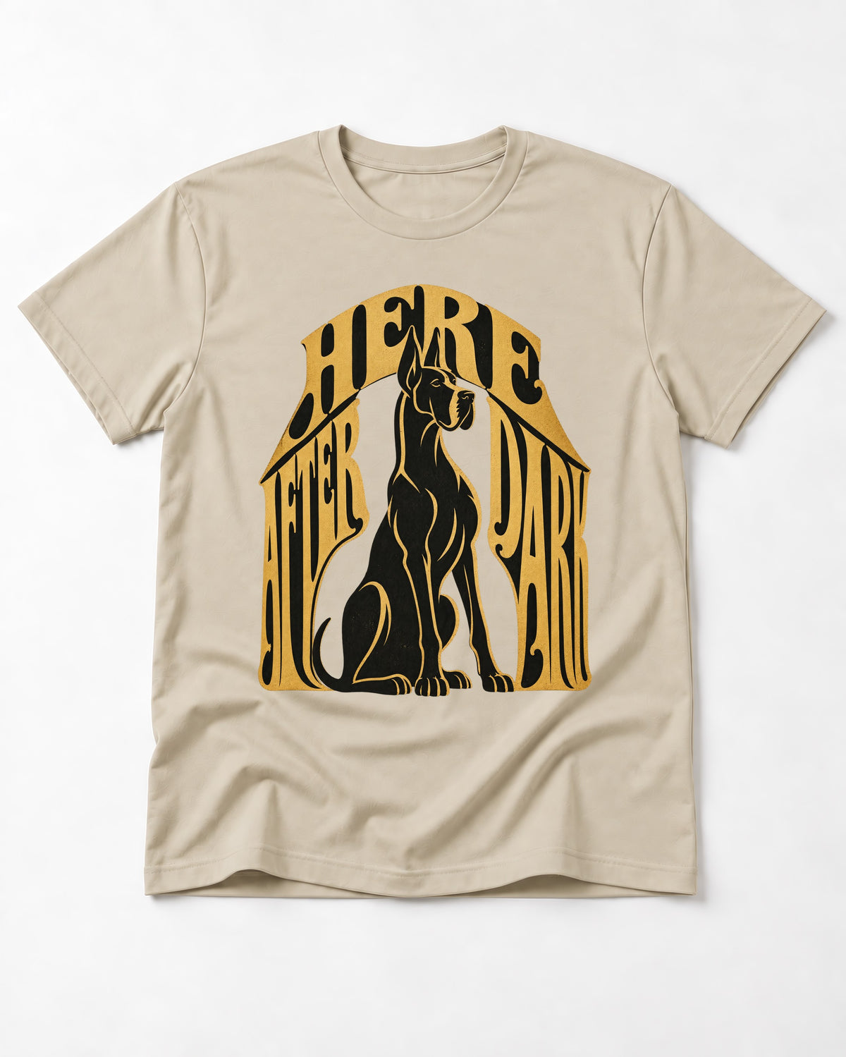 Great Dane Here After Dark T-Shirt in Sand, flat lay product photo