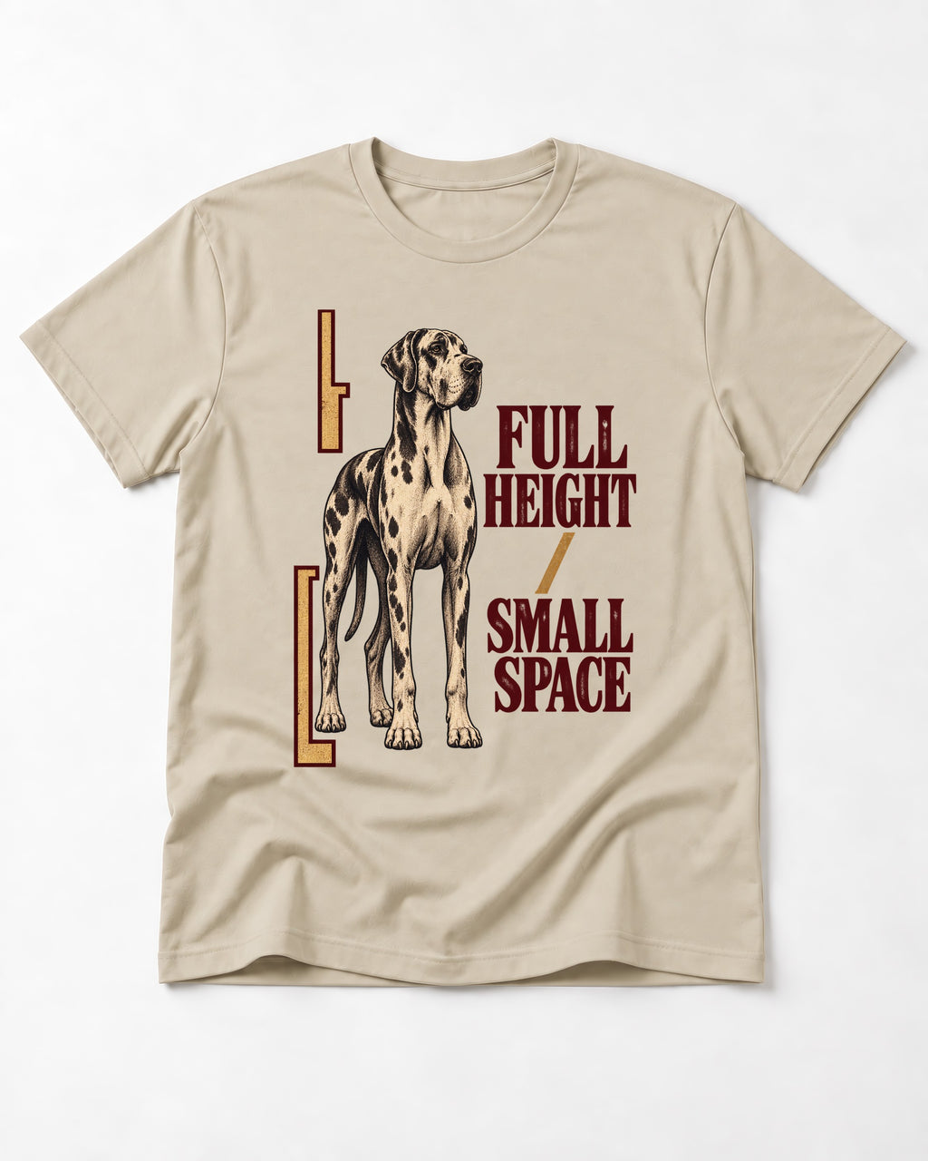 Great Dane Full Height Small Space T-Shirt in Sand, flat lay product photo