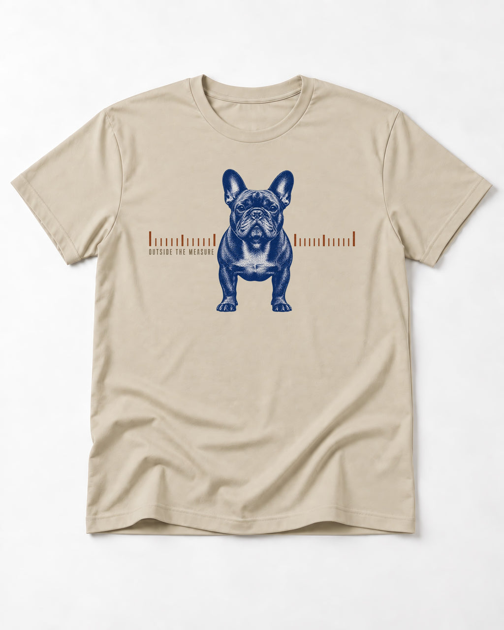 Frenchie Outside the Measure T-Shirt in Sand, flat lay product photo