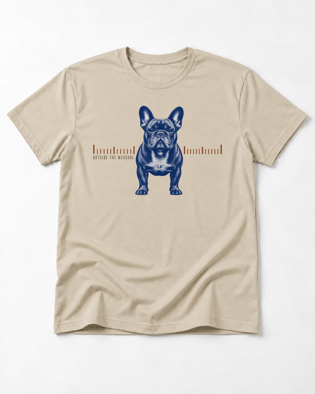Frenchie Outside the Measure T-Shirt in Sand, flat lay product photo