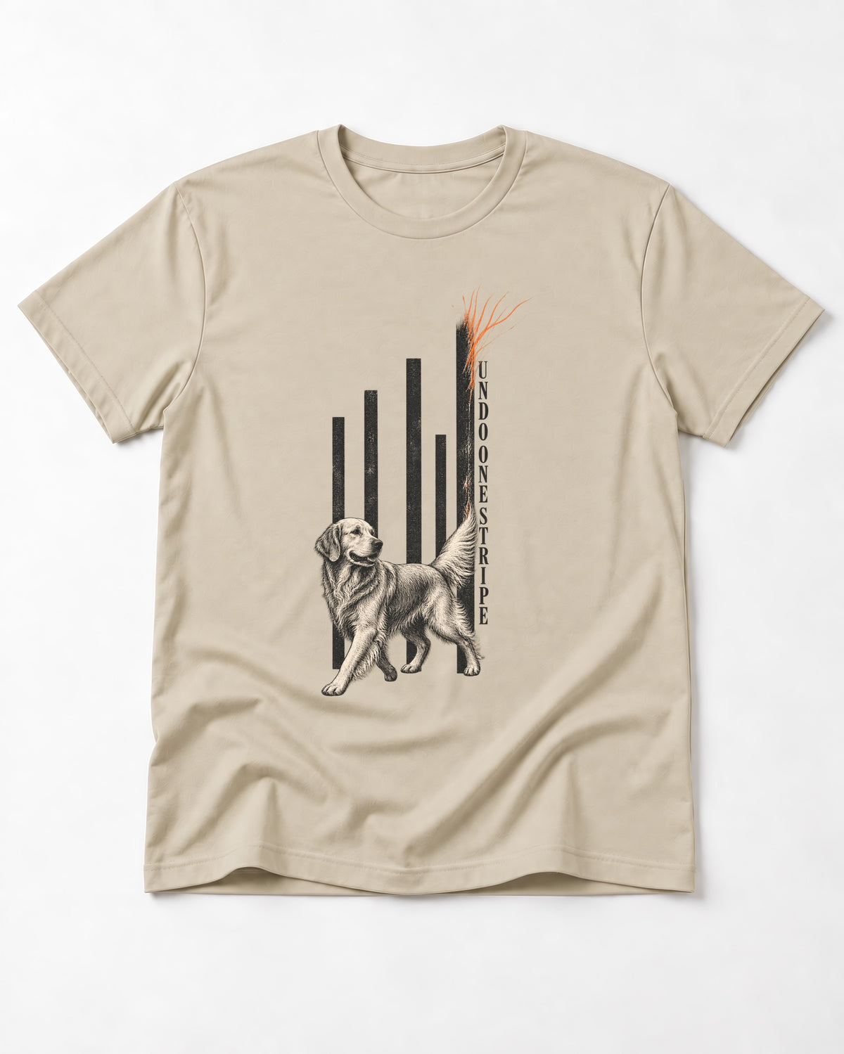 Undo One Stripe Golden Retriever T-Shirt in Sand, flat lay product photo
