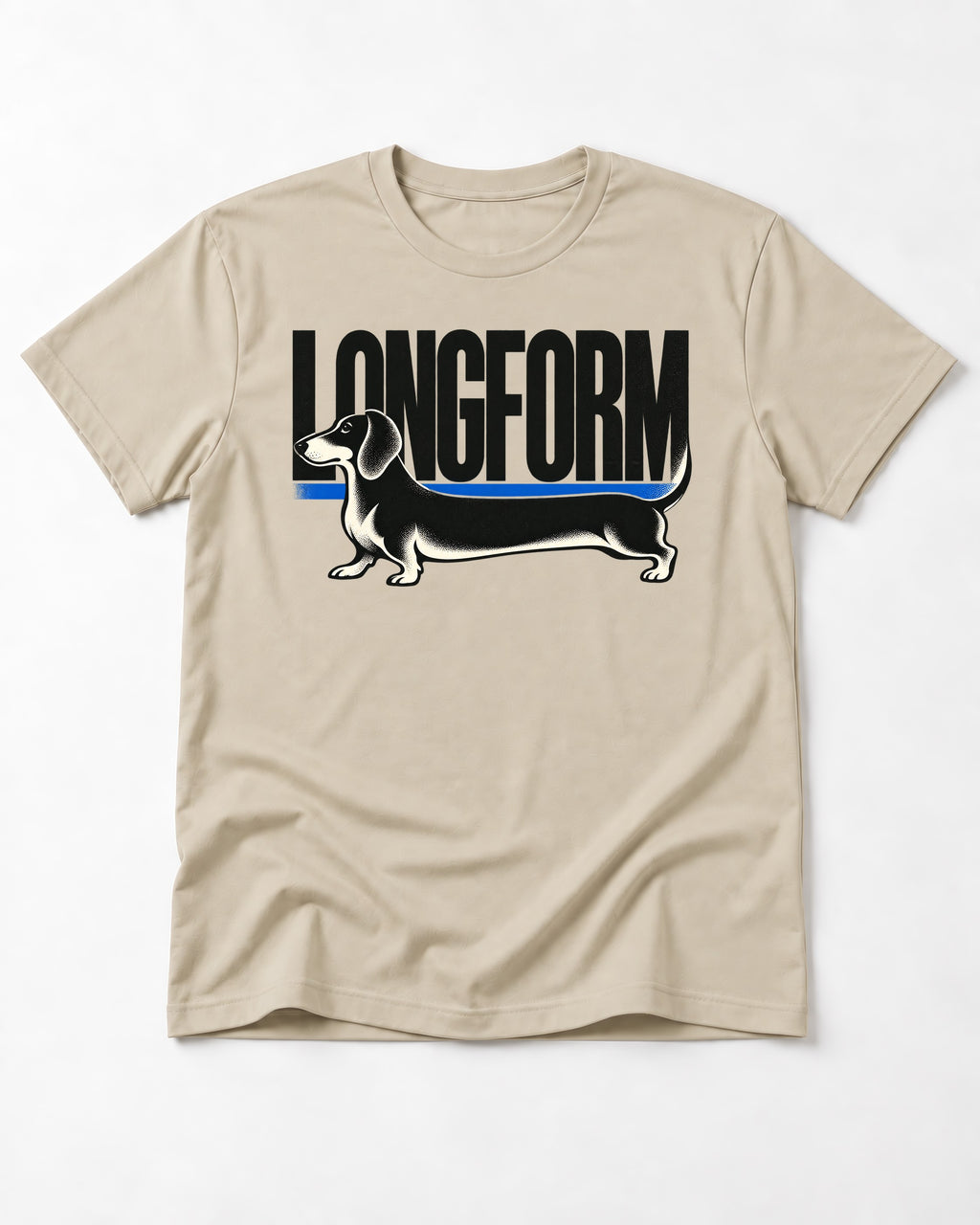 Longform Dachshund T-Shirt in Sand, flat lay product photo