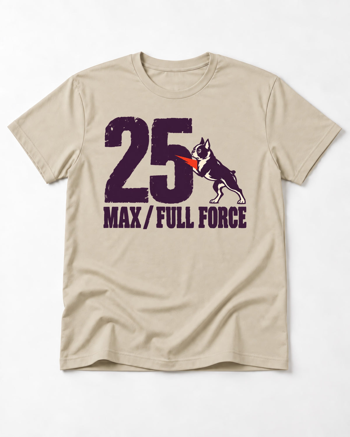 Boston Terrier Full Force T-Shirt in Sand, flat lay product photo