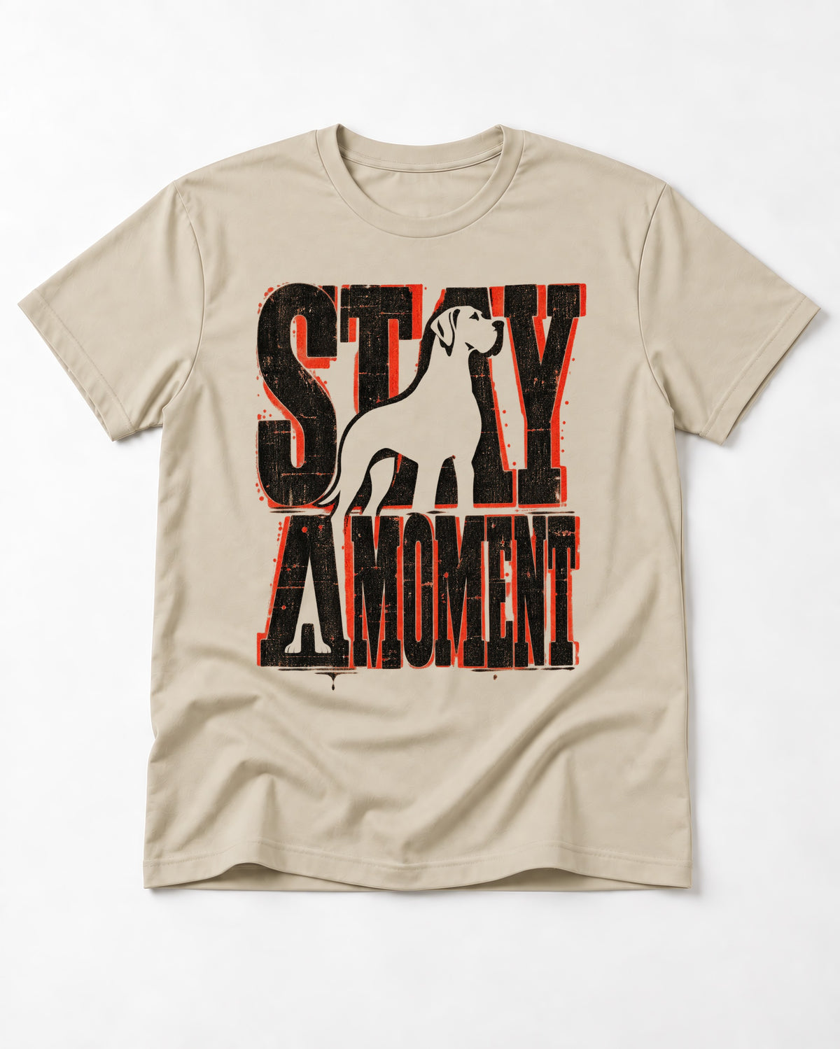Stay a Moment Great Dane T-Shirt in Sand, flat lay product photo