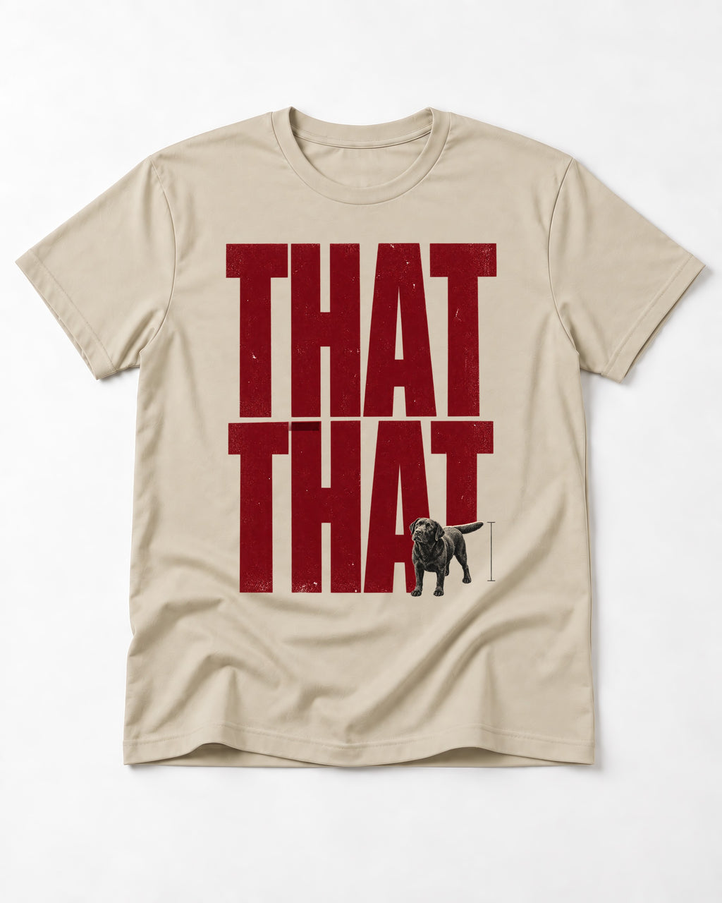 That That Labrador Retriever T-Shirt in Sand, flat lay product photo