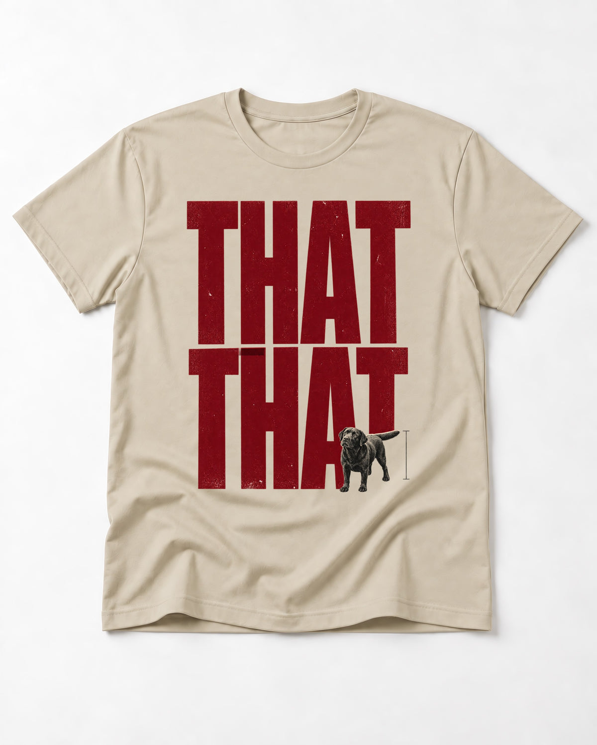 That That Labrador Retriever T-Shirt in Sand, flat lay product photo