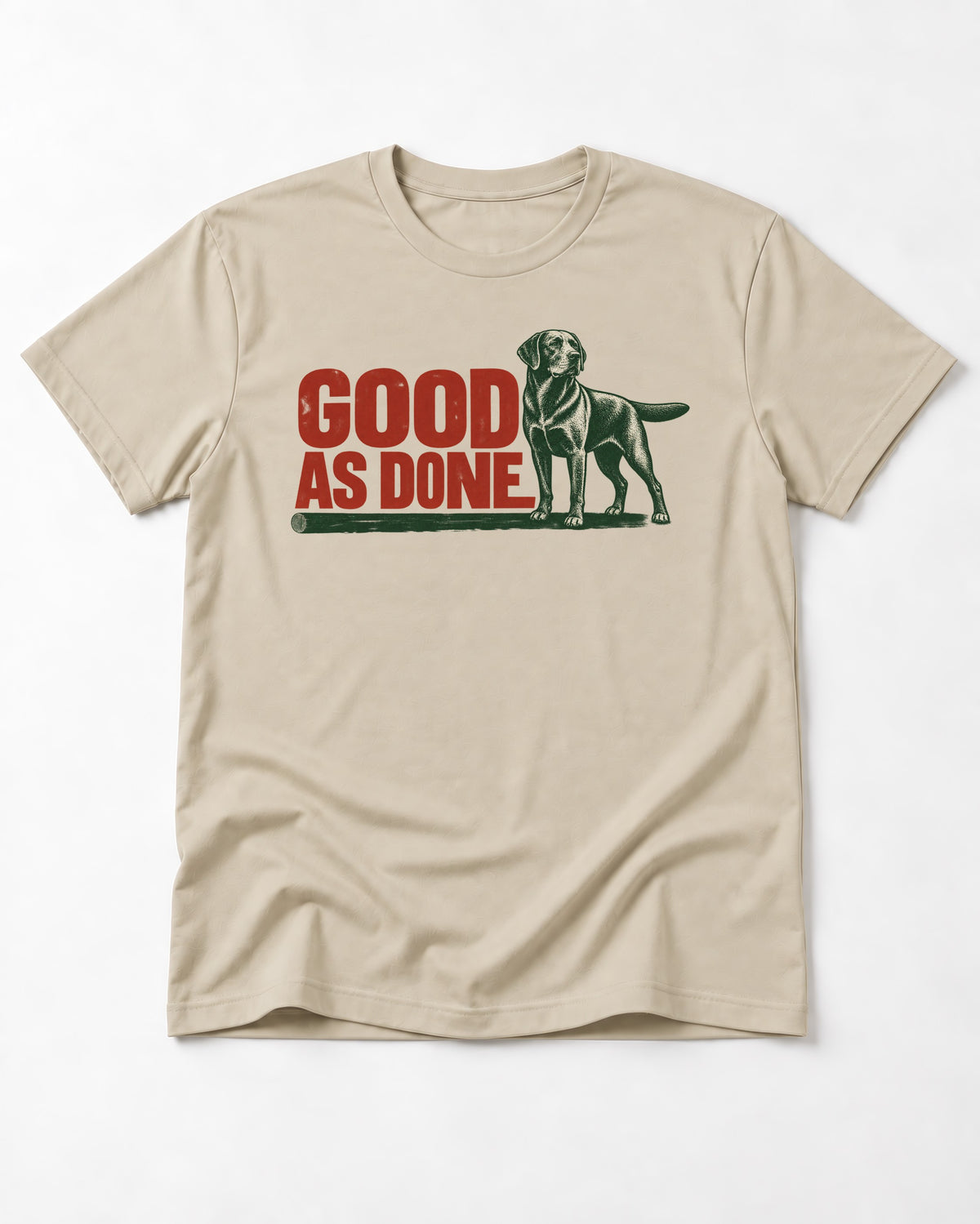 Good as Done Labrador Retriever T-Shirt in Sand, flat lay product photo
