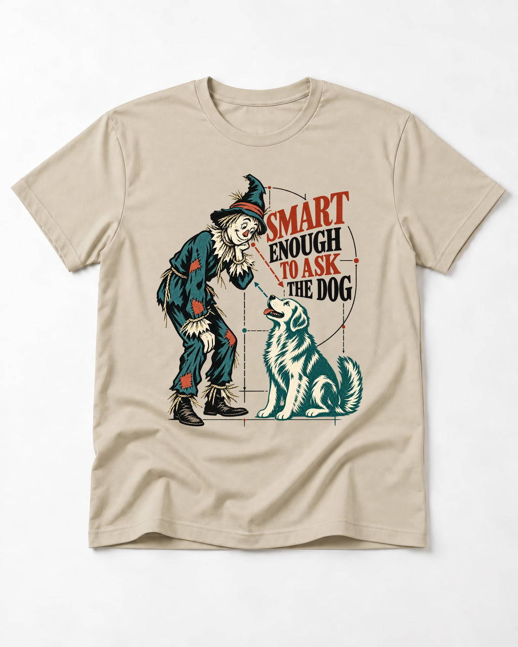 Ask the Golden Retriever T-Shirt in Sand, flat lay product photo
