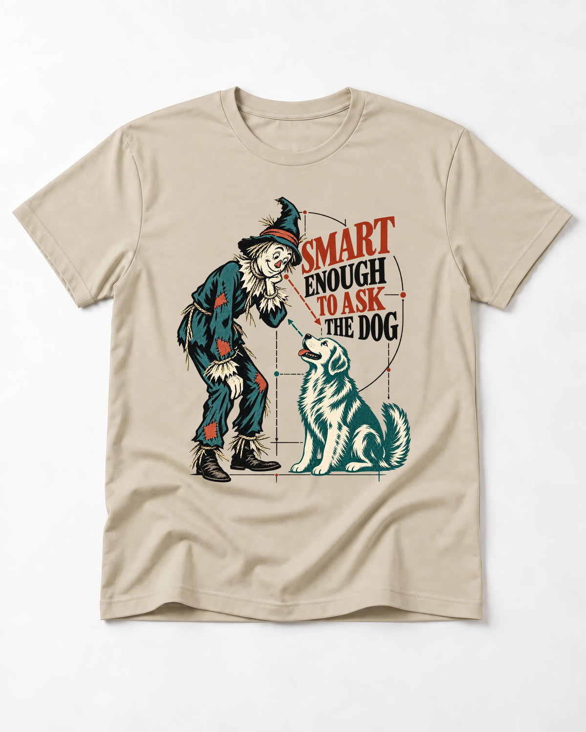 Ask the Golden Retriever T-Shirt in Sand, flat lay product photo