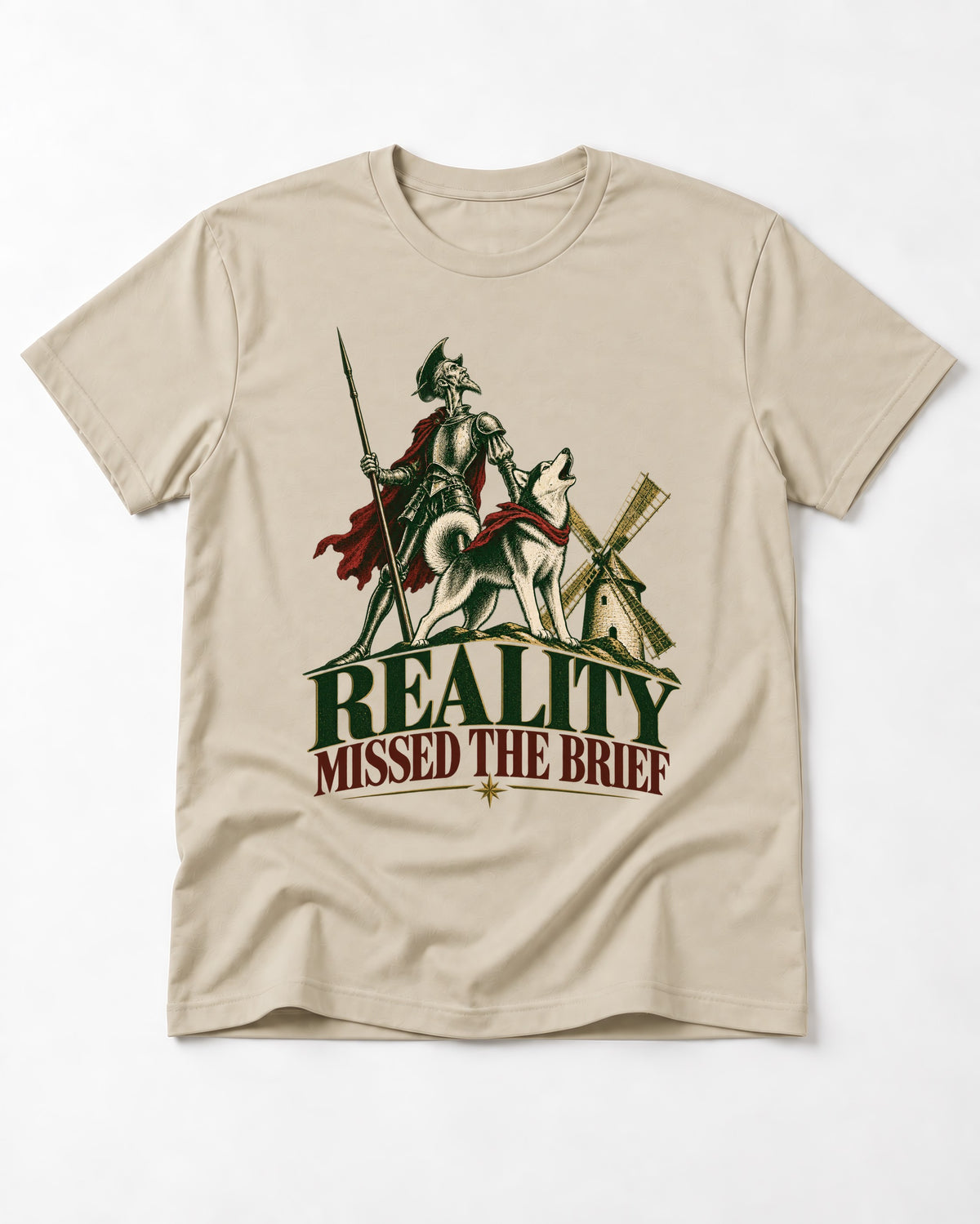 Reality Missed the Husky Brief T-Shirt in Sand, flat lay product photo