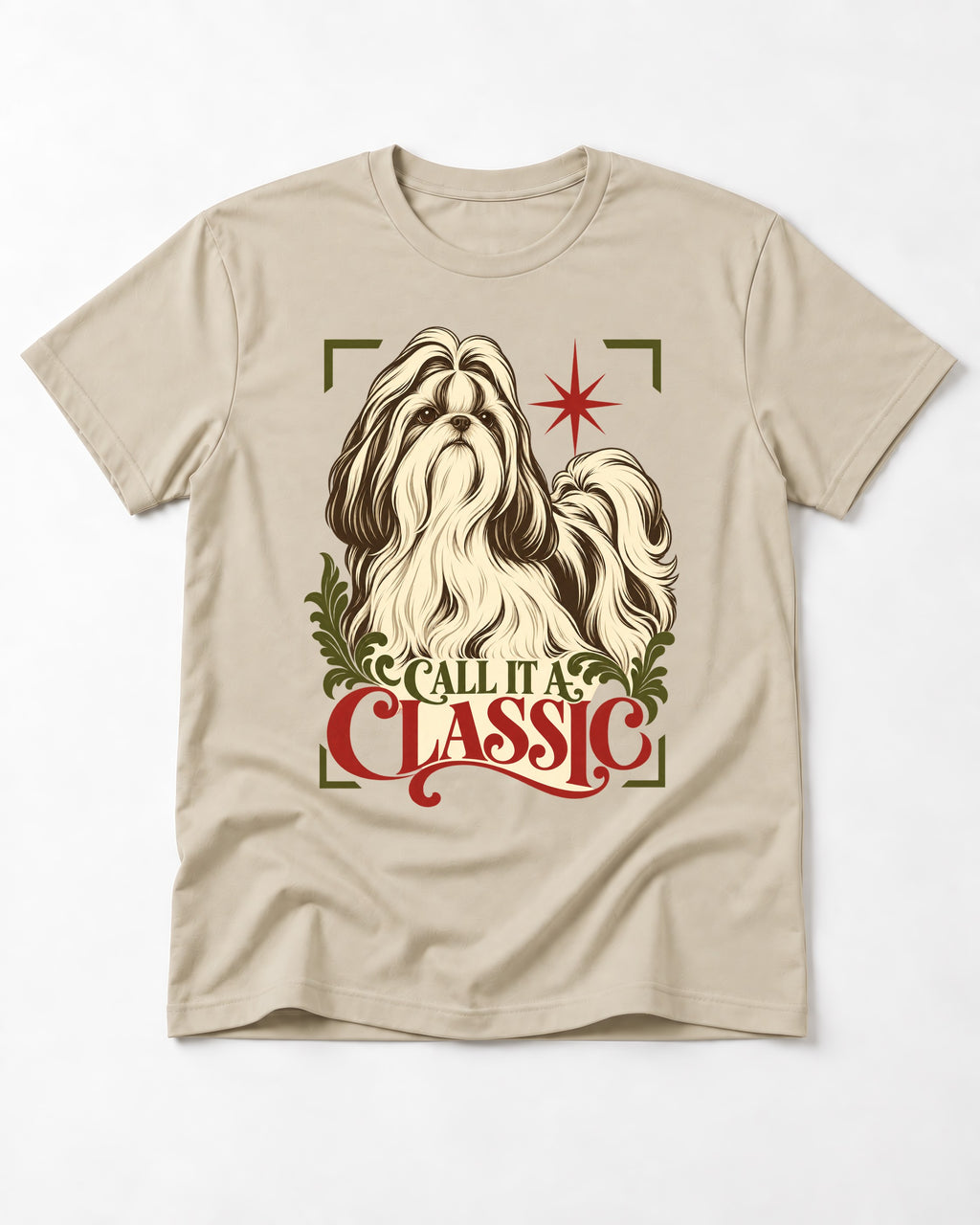 Call It a Shih Tzu Classic T-Shirt in Sand, flat lay product photo