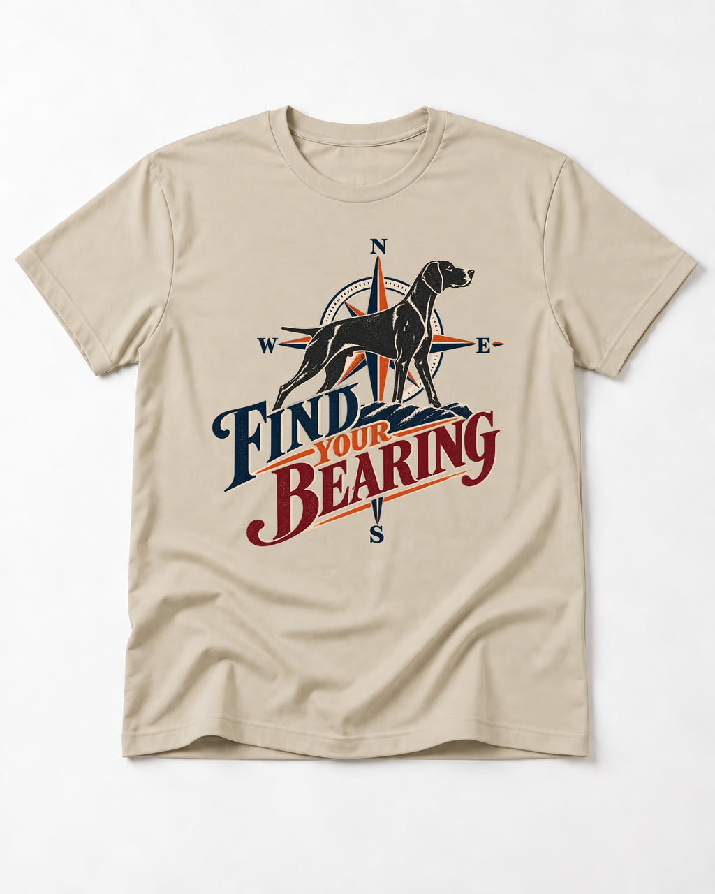 Find Your Bearing German Shorthaired Pointer T-Shirt in Sand, flat lay product photo