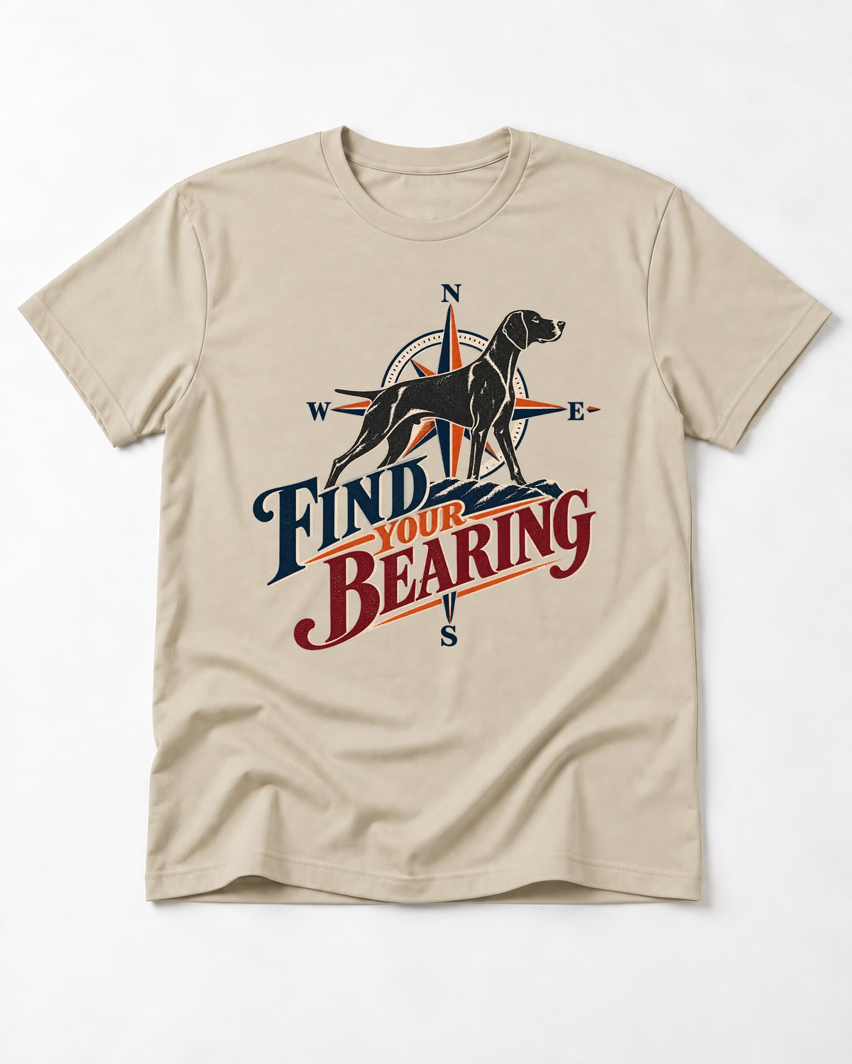 Find Your Bearing German Shorthaired Pointer T-Shirt in Sand, flat lay product photo