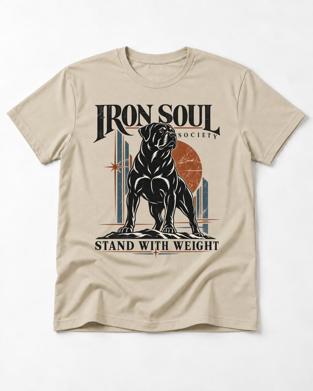 Rottweiler Iron Soul Society T-Shirt in Sand, flat lay product photo