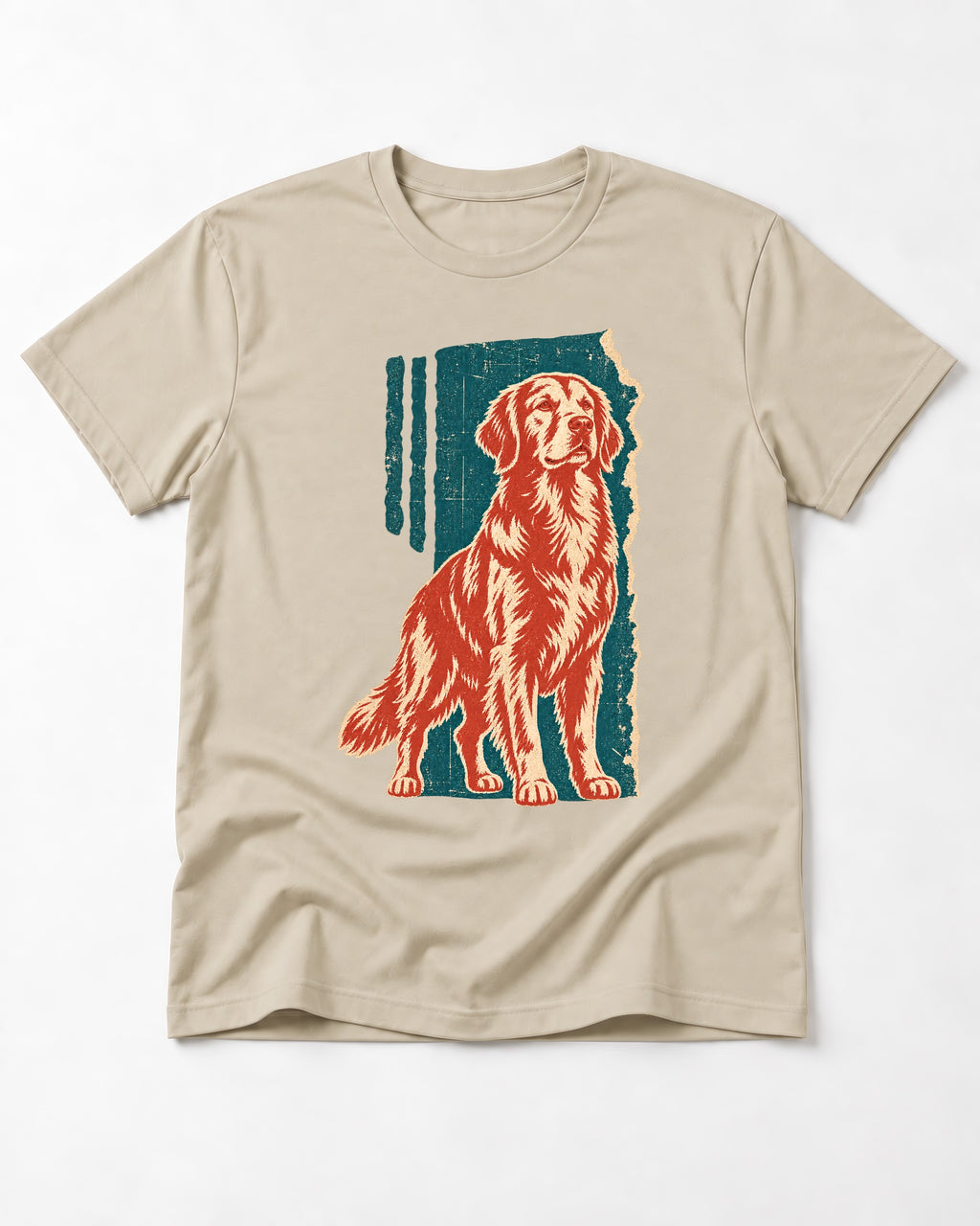 Golden Retriever Steadfast Heart T-Shirt in Sand, flat lay product photo